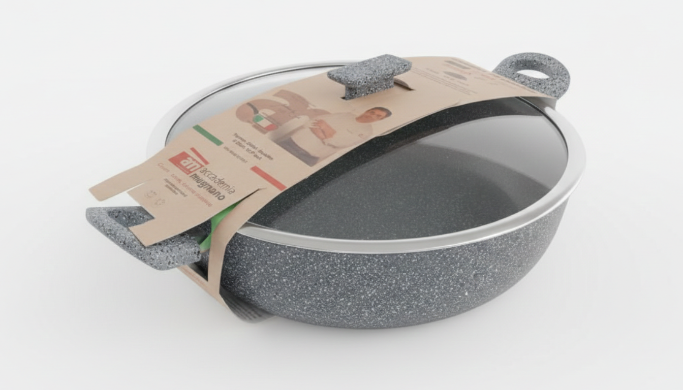 Accademia Mugnano Regina di Pietra Tegame 2 Manici 32cm | Rivestimento Antiaderente Rinforzato con Microparticelle Naturali | Fondo Induzione Professional | Made in Italy