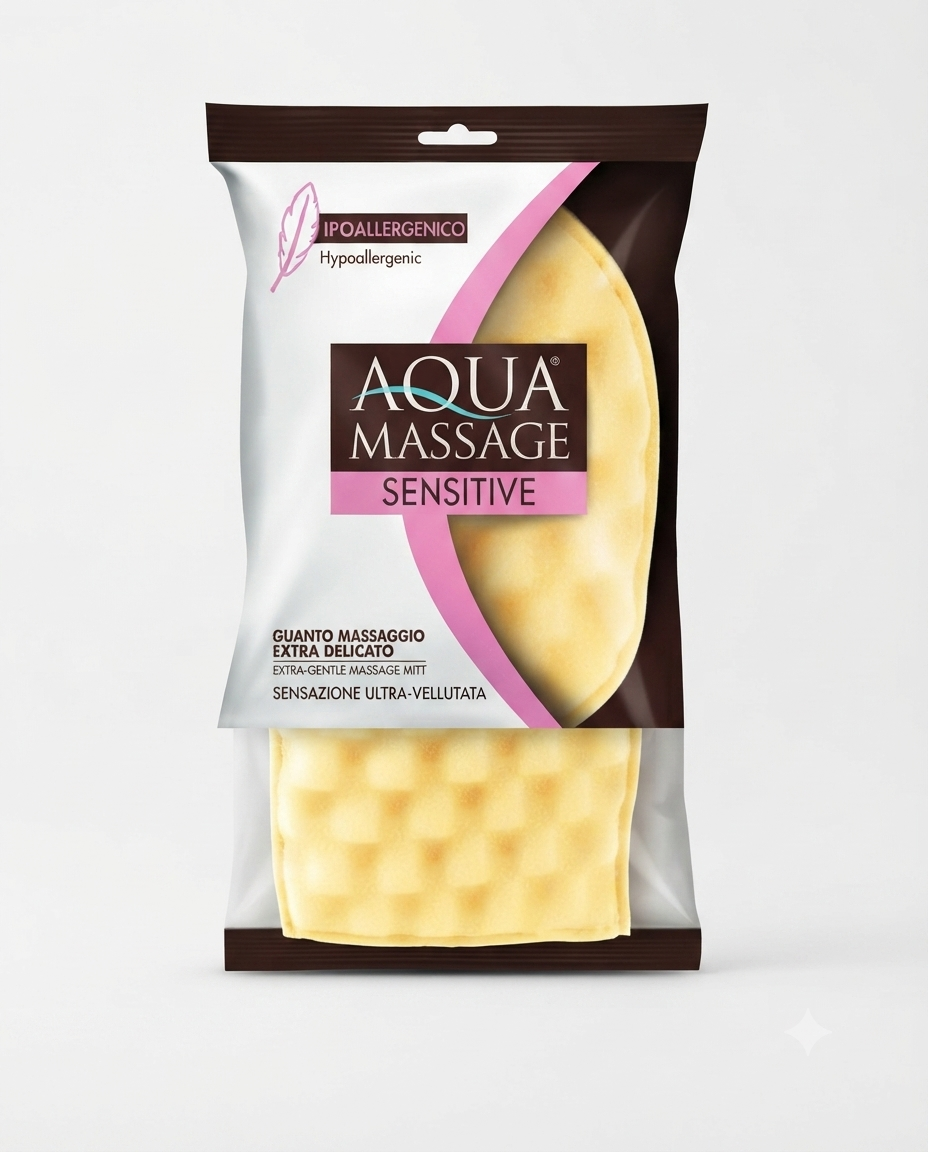 Arix Aqua Massage Sensitive Guanto Massaggio Corpo Extra Delicato – Doppia Azione con Spugna Morbida, Ideale per Pelle Sensibile