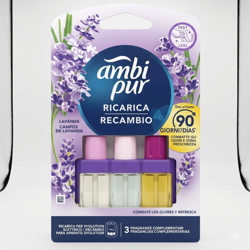 Ambi Pur 3Volution ricarica diffusore elettrico Lavanda 20 ml elimina odori e freschezza rilassante fino a 90 giorni.