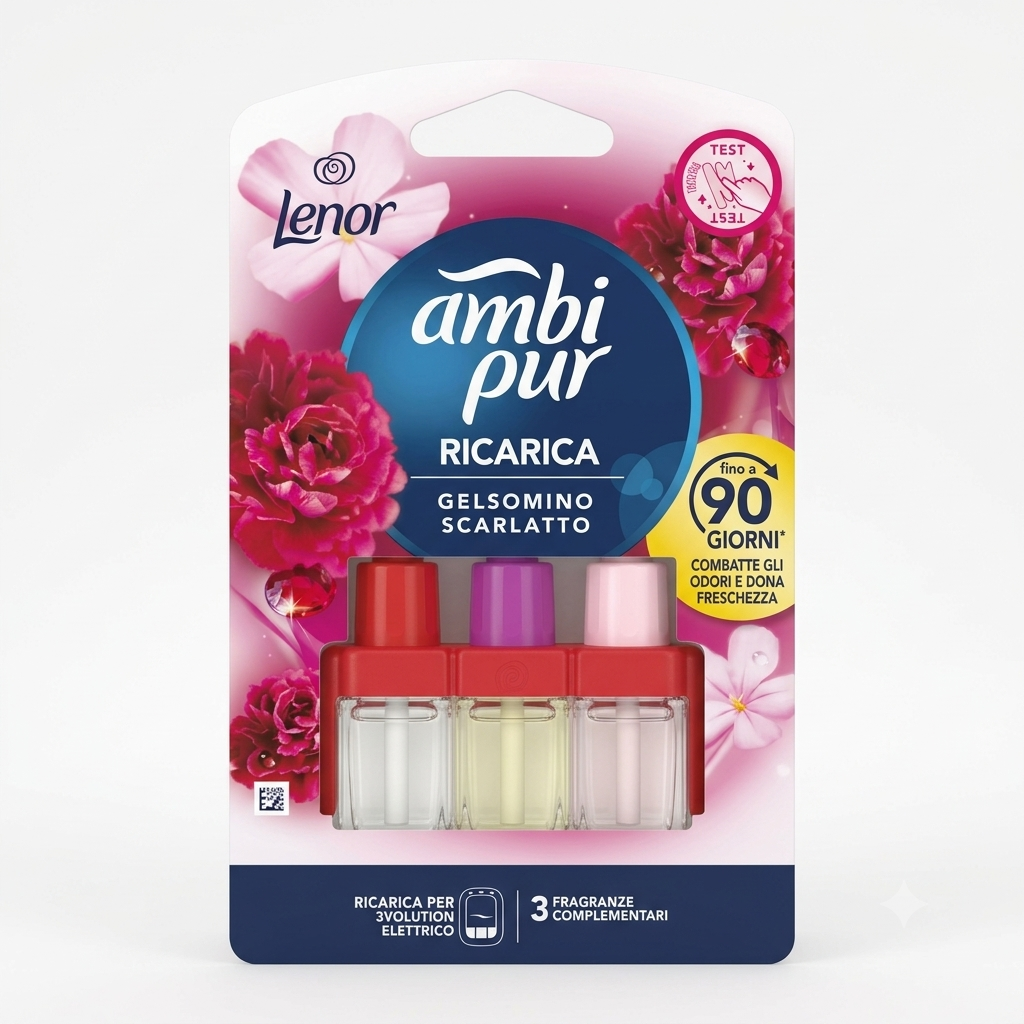 Ambi Pur 3Volution Ricarica Diffusore Elettrico Gelsomino Scarlatto Lenor 20 ml – Elimina Odori, Fino a 90 Giorni