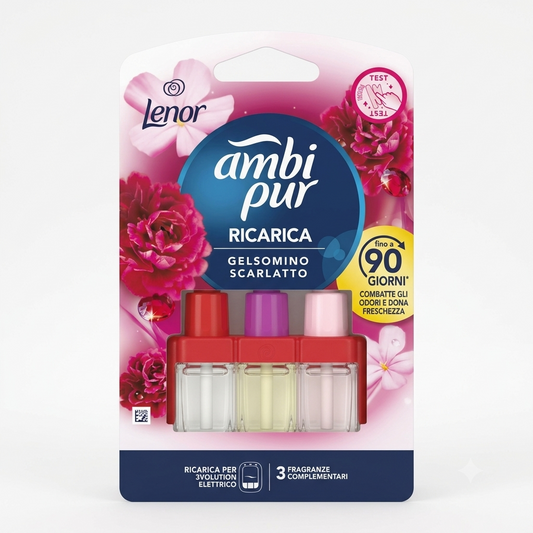 Ambi Pur 3Volution Ricarica Diffusore Elettrico Gelsomino Scarlatto Lenor 20 ml – Elimina Odori, Fino a 90 Giorni