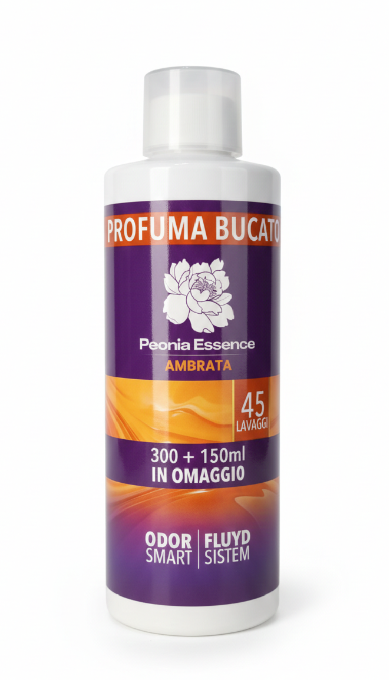 Peonia Essence Profuma Bucato Concentrato 450ml | Tecnologia OdorSmart & Molecola Stira Facile | 4 Fragranze Persistenti | 45 Lavaggi
