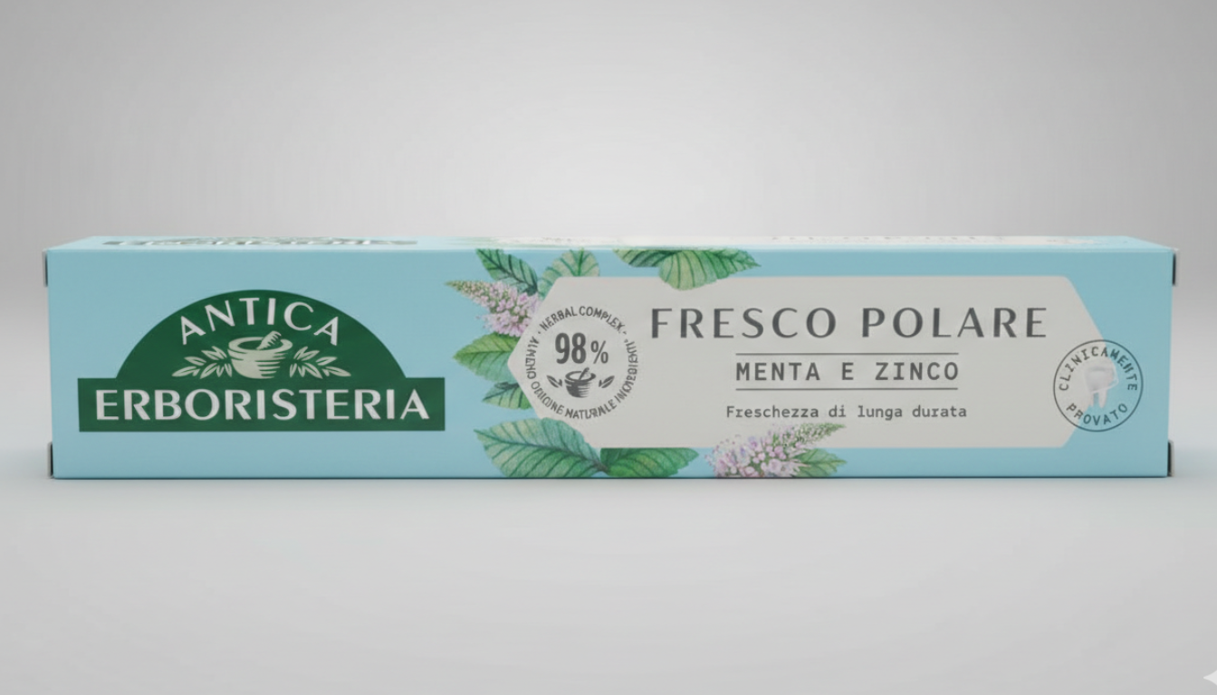 Antica Erboristeria Fresco Polare 75ml – Dentifricio con 98% Ingredienti Naturali – Menta e Zinco Antibatterico – Freschezza Intensa e Protezione Placca