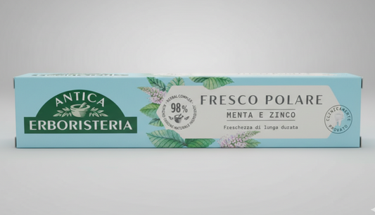 Antica Erboristeria Fresco Polare 75ml – Dentifricio con 98% Ingredienti Naturali – Menta e Zinco Antibatterico – Freschezza Intensa e Protezione Placca