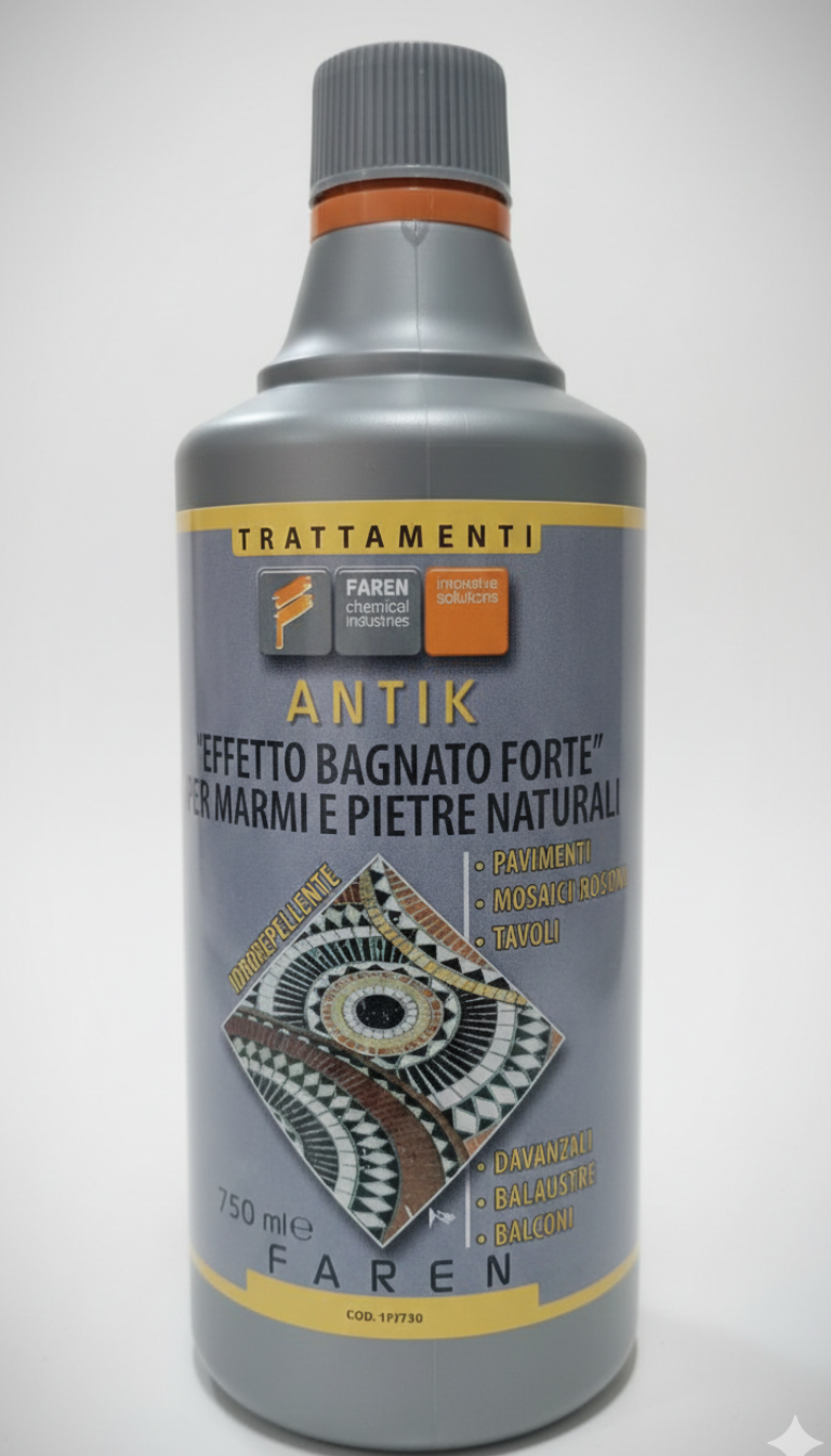 FAREN ANTIK Protettivo Ravvivante Effetto Bagnato Forte 750ml | Idro-Oleorepellente Professionale | Per Marmo, Pietre Naturali, Mosaici e Rosoni | Protezione UV e Consolidante