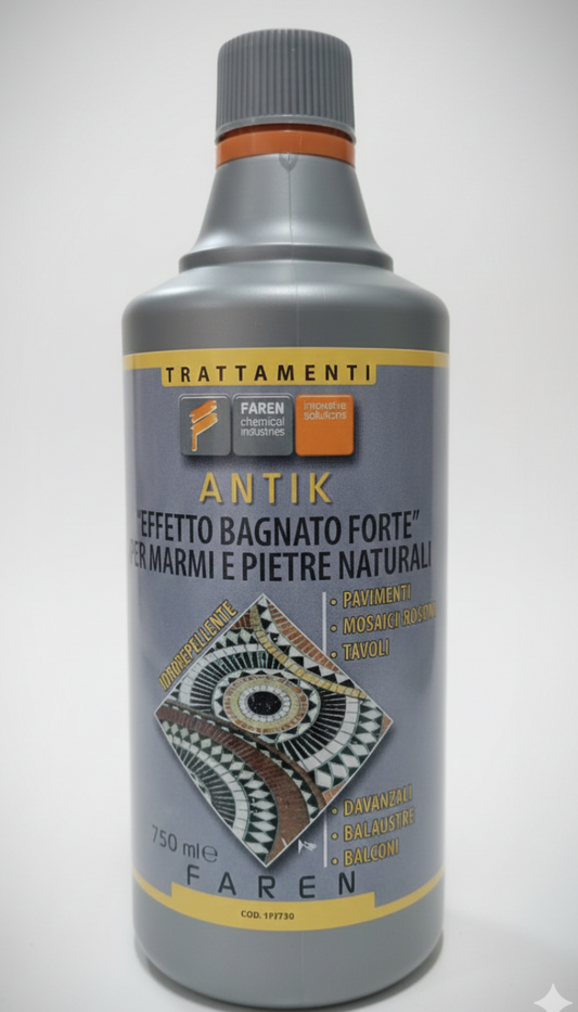 FAREN ANTIK Protettivo Ravvivante Effetto Bagnato Forte 750ml | Idro-Oleorepellente Professionale | Per Marmo, Pietre Naturali, Mosaici e Rosoni | Protezione UV e Consolidante