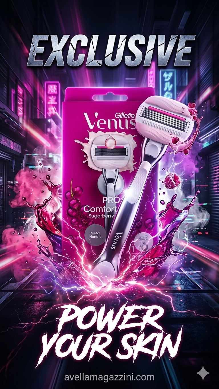 Gillette Venus Pro ComfortGlide Sugarberry – Rasoio Donna con Manico in Metallo e 2 Ricariche – Per Pelle Secca