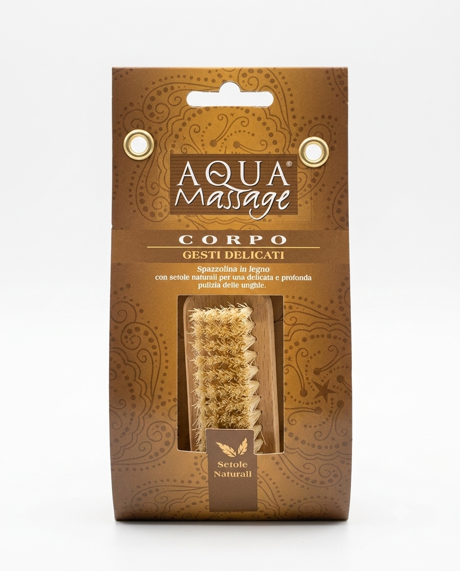 Aqua Massage Arix Spazzolina Unghie in Legno Art. 986, spazzolina con setole naturali per la pulizia delicata delle unghie, ideale per rimuovere residui e impurità rispettando la pelle, con impugnatura in legno pratica e resistente per l'uso quotidiano.