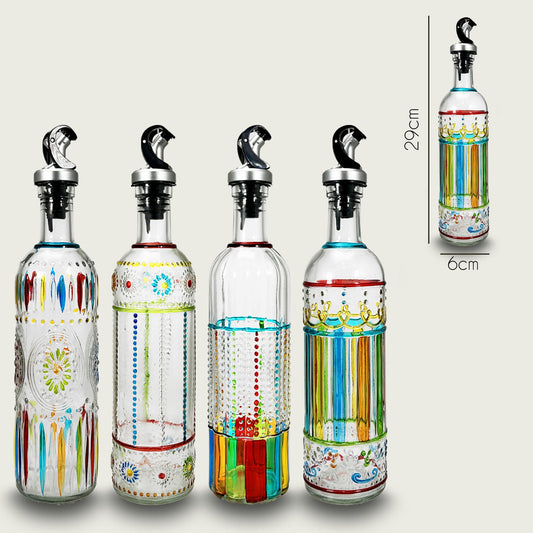 ARCA Oliera e Bottiglia in Vetro Decorato Multicolore 50cl H 29cm – Contenitore per Olio e Aceto con Tappo Dosatore Salvagoccia ed Estetica in Stile Mediterraneo