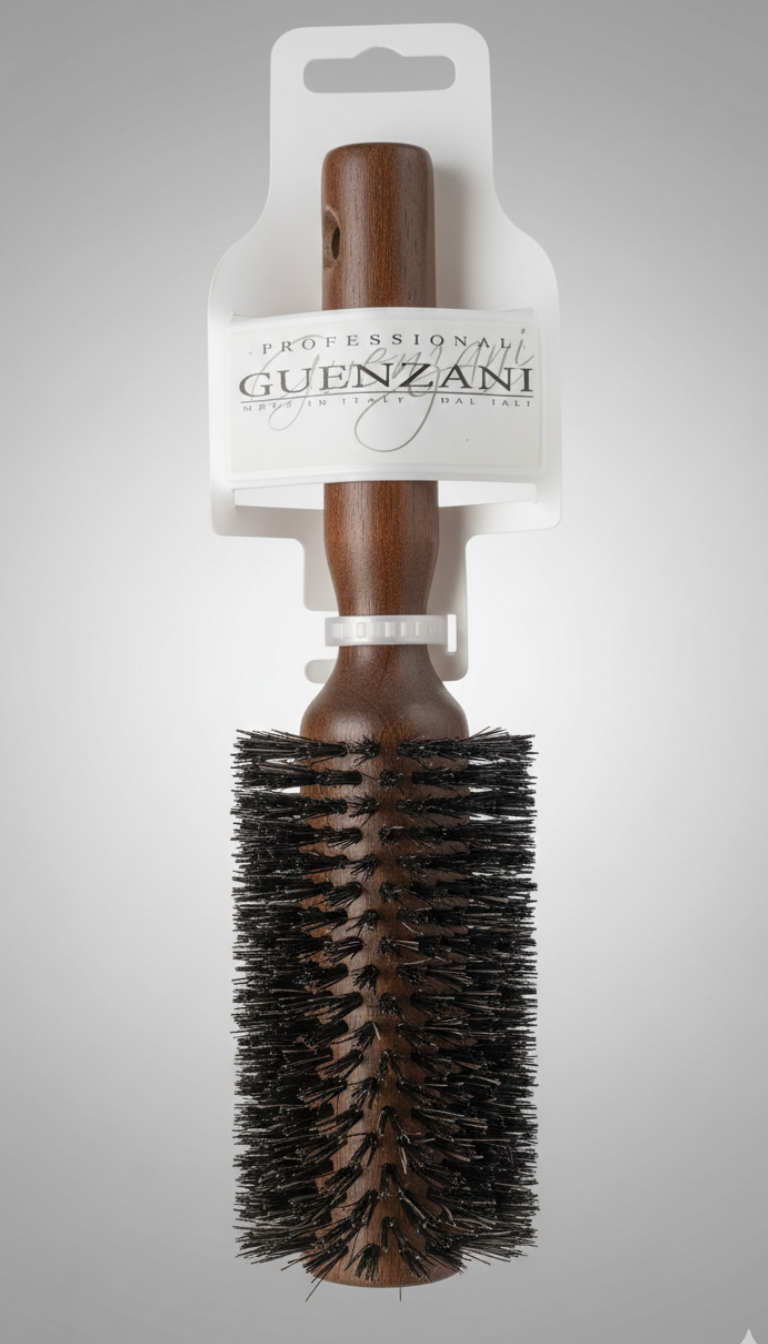 Guenzani Spazzola Rotonda Art. 243 | Cinghiale Rinforzato Setolato Fitto | Diametro 60mm | Spazzola Professionale per Volume e Styling | Manico in Legno