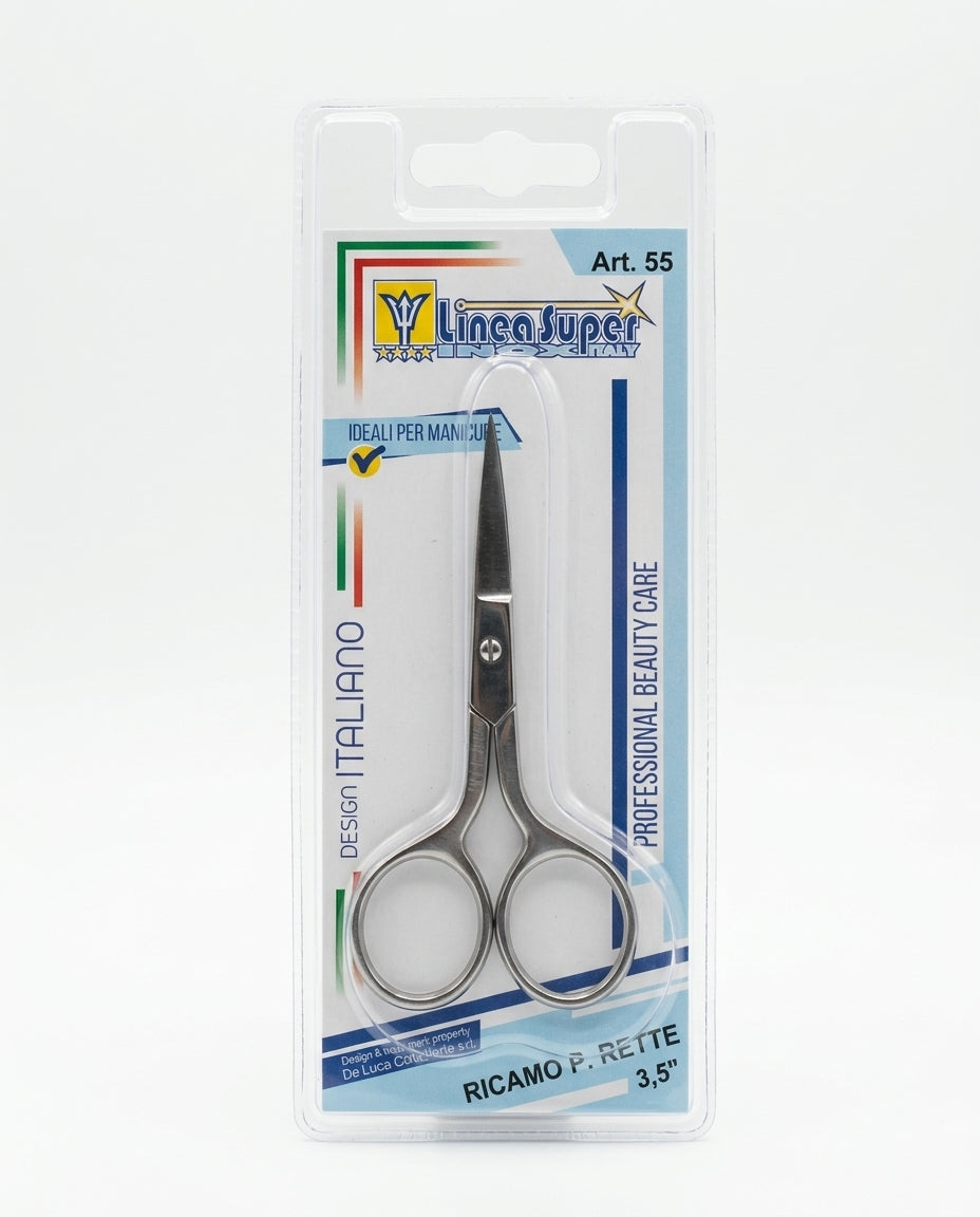 De Luca Coltellerie Linea Super Inox Forbicine Ricamo Manicure Punte Rette 3.5" Art. 55 Acciaio Temperato – Taglio Netto di Precisione