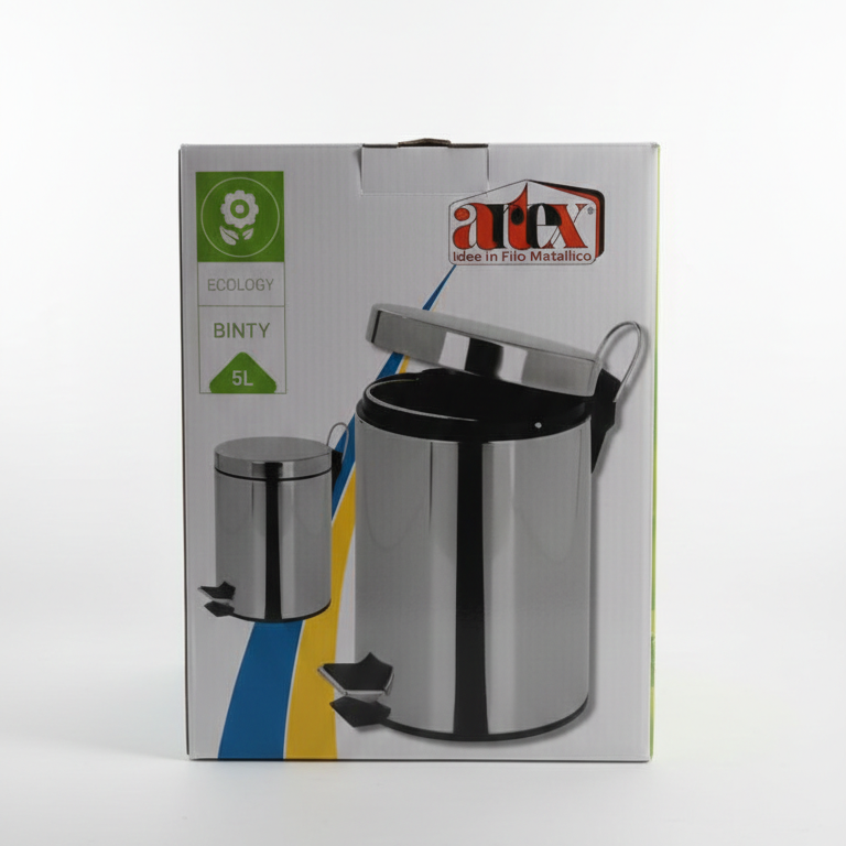 ARTEX Pattumiera a Pedale 5 Litri in Acciaio INOX | Secchio Interno Estraibile | Design Compatto 21x28 cm