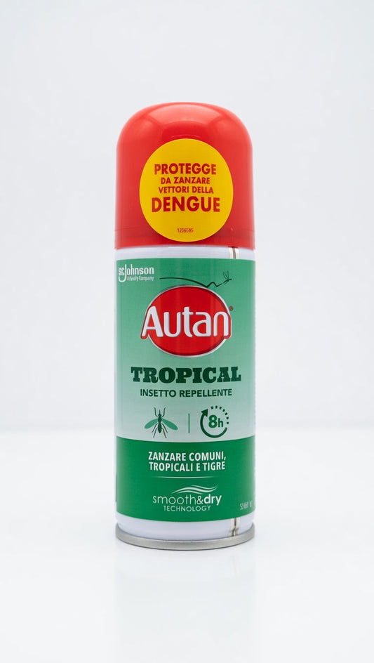 Autan Tropical Spray Secco 100ml | Repellente Anti-Zanzara Tigre e Tropicale | Protezione 8 Ore Non Untuosa con Amido di Mais