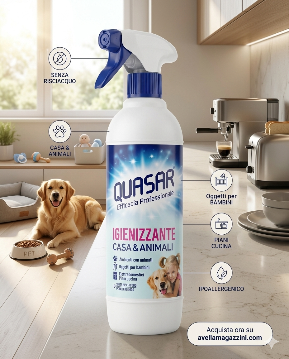Quasar Igienizzante Casa & Animali Ipoallergenico Spray – Efficacia Professionale Senza Risciacquo