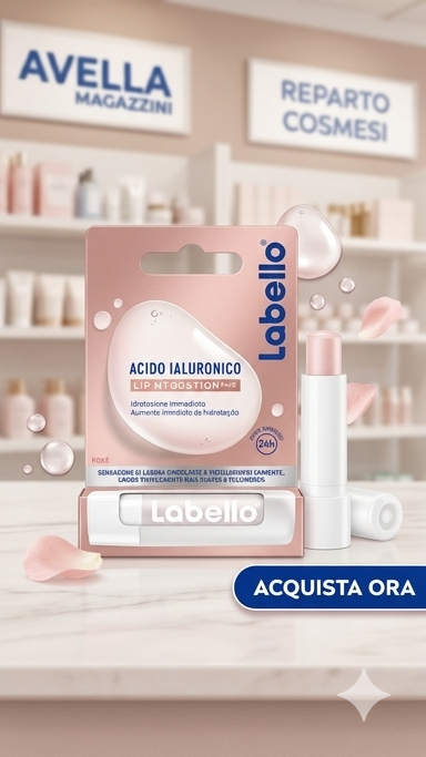 Labello Acido Ialuronico Lip Hydration Plus Rosé | Idratazione 24h & Effetto Rimpolpante | Con Acido Ialuronico e Mentolo | Labbra Morbide e Voluminose