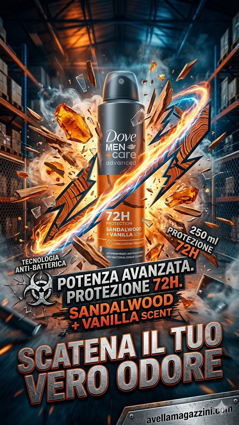 Dove Men+Care Advanced Deodorante Spray Sandalwood + Vanilla 250 ml | Protezione 72h e Tecnologia Anti-Batterica