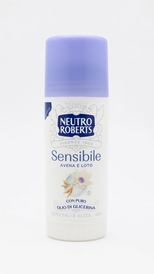 Neutro Roberts Deodorante Stick Sensibile 40 ml – Avena e Loto con Puro Olio di Glicerina – 0% Sali di Alluminio e Alcol – Protezione Delicata 48h