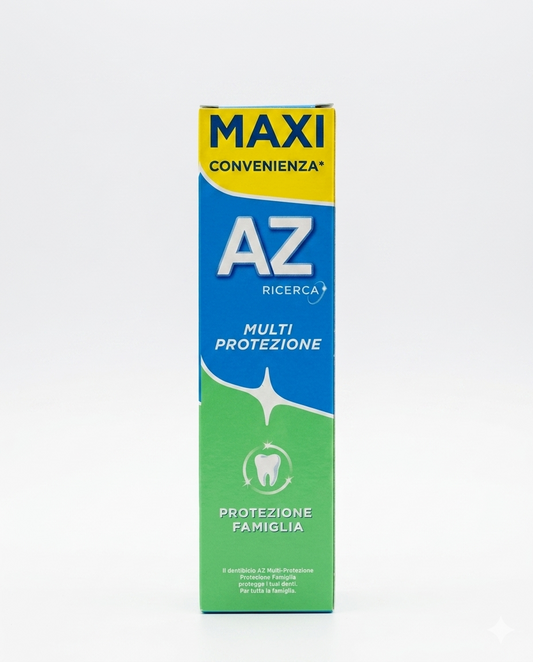 AZ Ricerca Multi Protezione Dentifricio Protezione Famiglia Maxi Convenienza 85ml (75ml + 10ml) – Prevenzione Completa della Carie con Fluoruro di Sodio per Adulti e Bambini