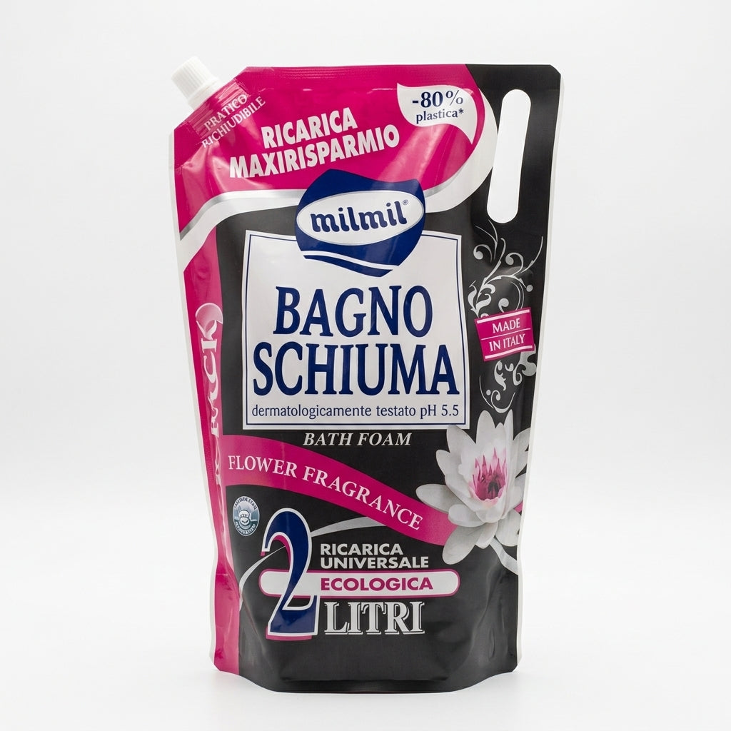 Mil Mil Bagnoschiuma Ricarica Maxirisparmio Flower Fragrance 2 Litri Eco-Doypack – pH 5.5 Dermatologicamente Testato