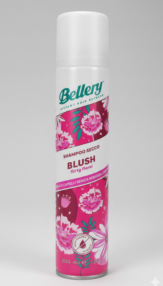 Bellery Shampoo Secco Blush Flirty Floral – 200ml – Azione 4 in 1 Anti-Sebo e Volumizzante – Fragranza Rosa & Litchi