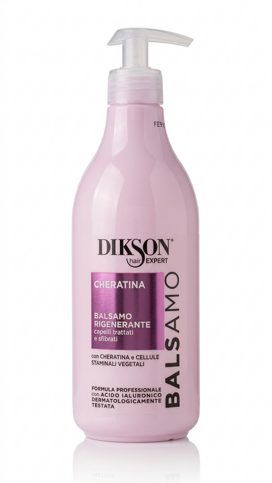 Dikson Hair Expert Balsamo Cheratina 500 ml | Balsamo Rigenerante per Capelli Trattati e Sfibrati | Con Cellule Staminali Vegetali e Acido Ialuronico | Formato con Dosatore