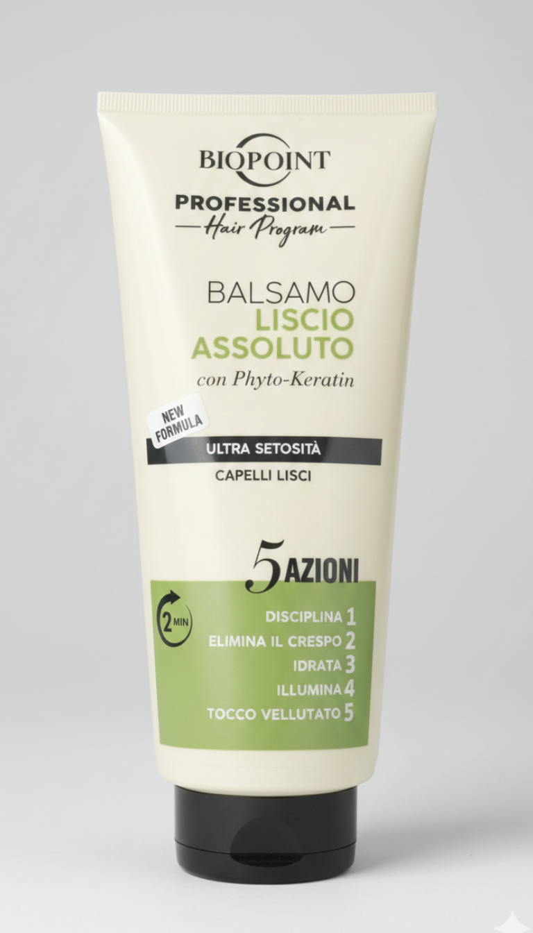 Biopoint Professional Balsamo Liscio Assoluto 350ml – 5 Azioni Anti-Crespo con Phyto-Keratina e Polimeri Thermo-Attivi