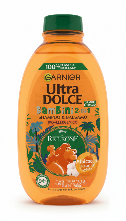 Garnier Ultra Dolce Bambini Shampoo 2in1 Albicocca e Fiori di Cotone 400ml – Ipoallergenico, Anti-Nodi e Senza Lacrime