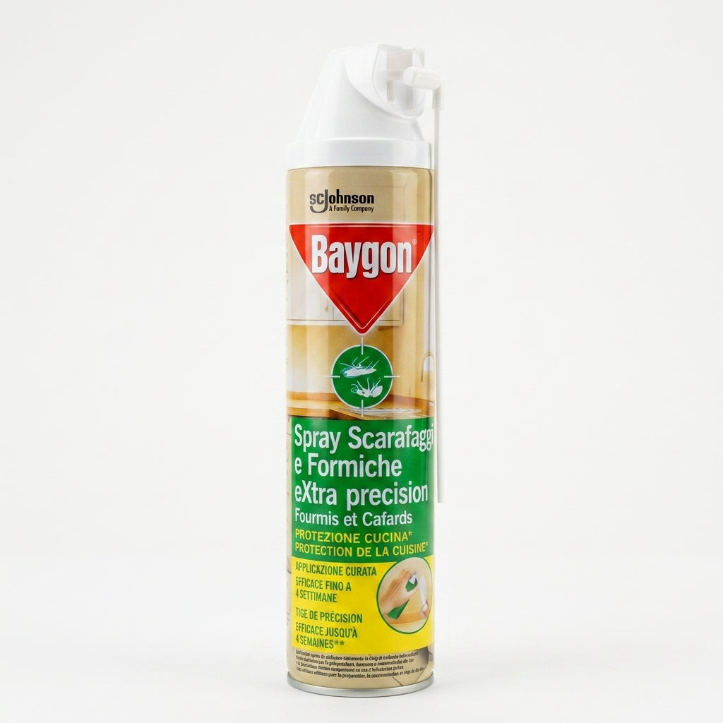 Baygon Spray Scarafaggi e Formiche eXtra Precision 400 ml, insetticida Presidio Medico Chirurgico con cannuccia snodata di precisione, azione rapida e barriera protettiva fino a 4 settimane per la cucina.