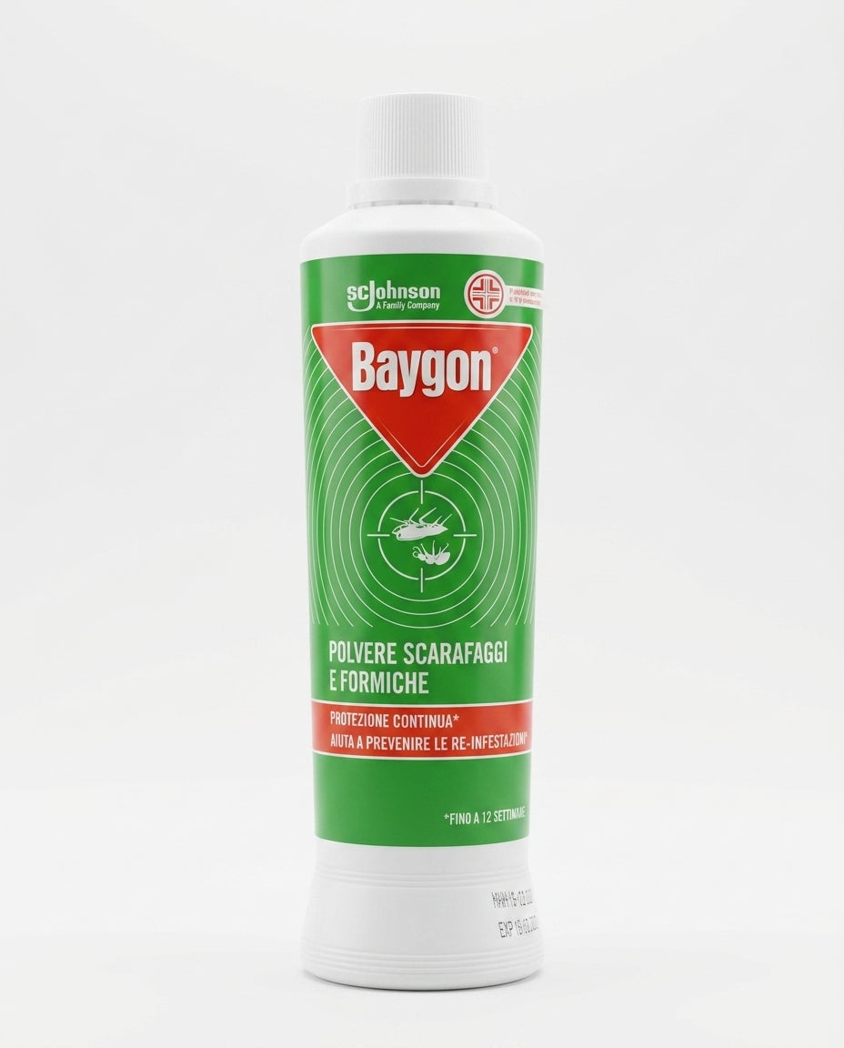Baygon Insetticida Polvere Scarafaggi & Formiche 250g | Protezione Continua Fino a 12 Settimane | Barriera Anti Re-Infestazione per Interni ed Esterni