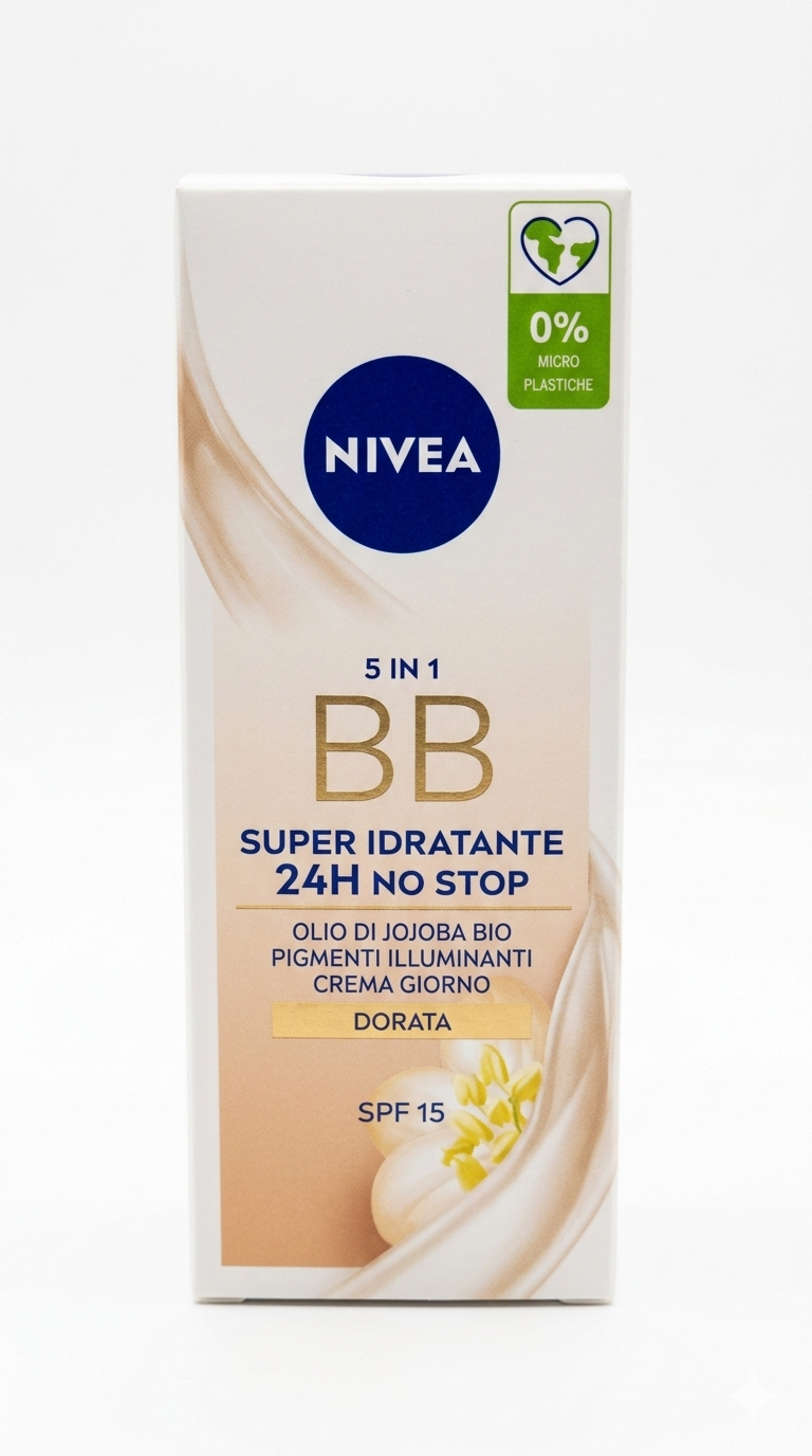 Nivea BB Cream 5in1 Super Idratante 24H Dorata (50ml) – Crema Giorno Viso SPF15 con Olio di Jojoba Bio e Pigmenti Illuminanti
