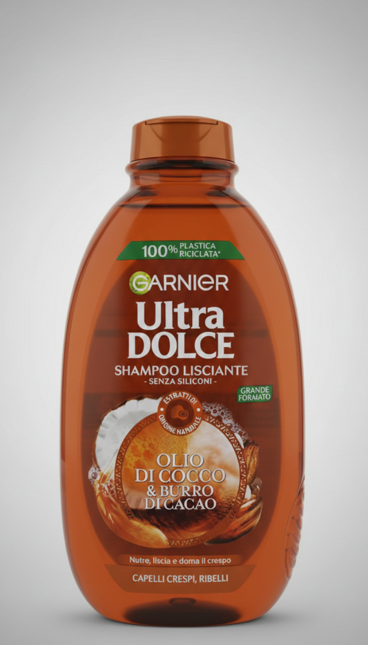 Garnier Ultra Dolce Shampoo Lisciante Olio di Cocco e Burro di Cacao 400ml – Disciplinante e Nutriente per Capelli Ribelli e Crespi