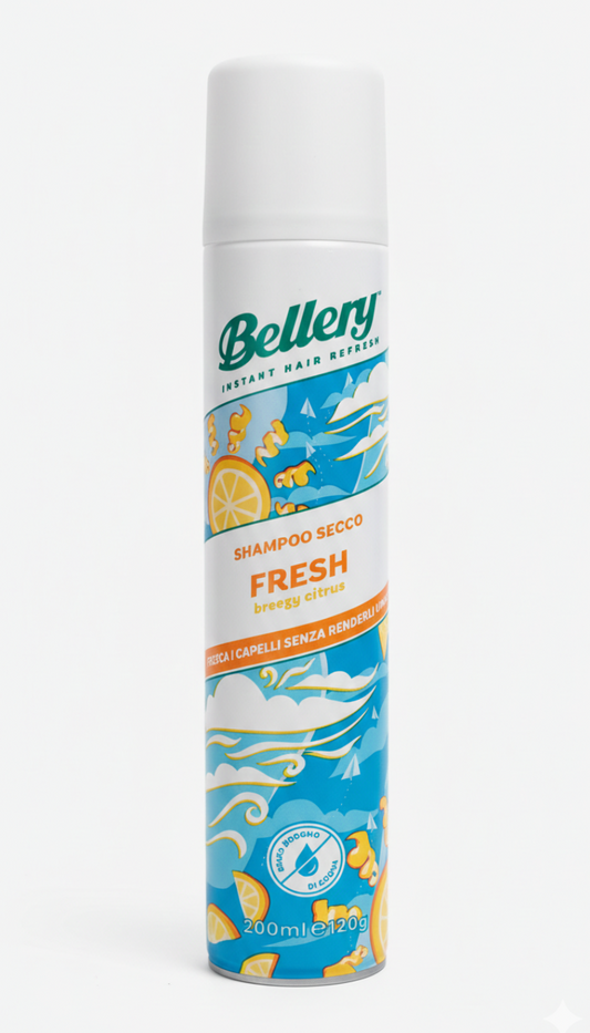 Bellery Shampoo Secco Fresh Breezy Citrus – 200ml – Azione 4 in 1 Anti-Sebo e Volumizzante – Fragranza Agrumata Rinfrescante