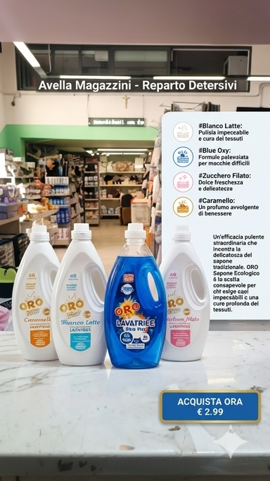 ORO Lavatrice Blue Oxy 2200ml | Detersivo 48 Lavaggi con Vero Sapone Molle | Azione Sbiancante con Bicarbonato Attivo