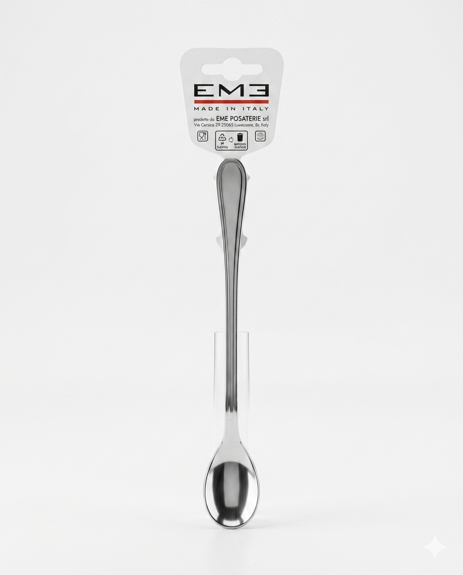 Set 6 Cucchiaini Bibita EME City 201 mm – Posate Professionali in Acciaio Inox 18/10 Finitura Lucida – Made in Italy