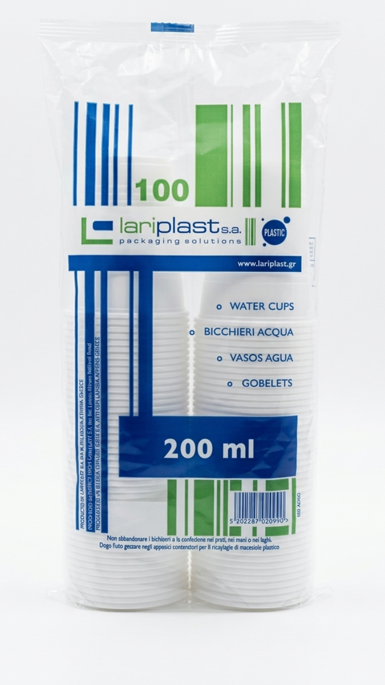 Lariplast Bicchieri Acqua 200ml | 100 Pezzi | Bicchieri in Plastica Bianchi Monouso e Riutilizzabili