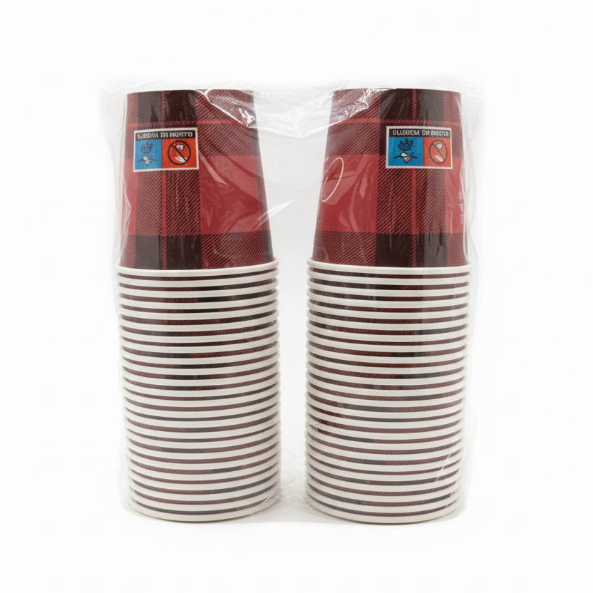 Lulù - Set 50 Bicchieri Carta Decorazione Natalizia Bio Christmas (180 ml) $\mid$ Tema Plaid/Fiocco