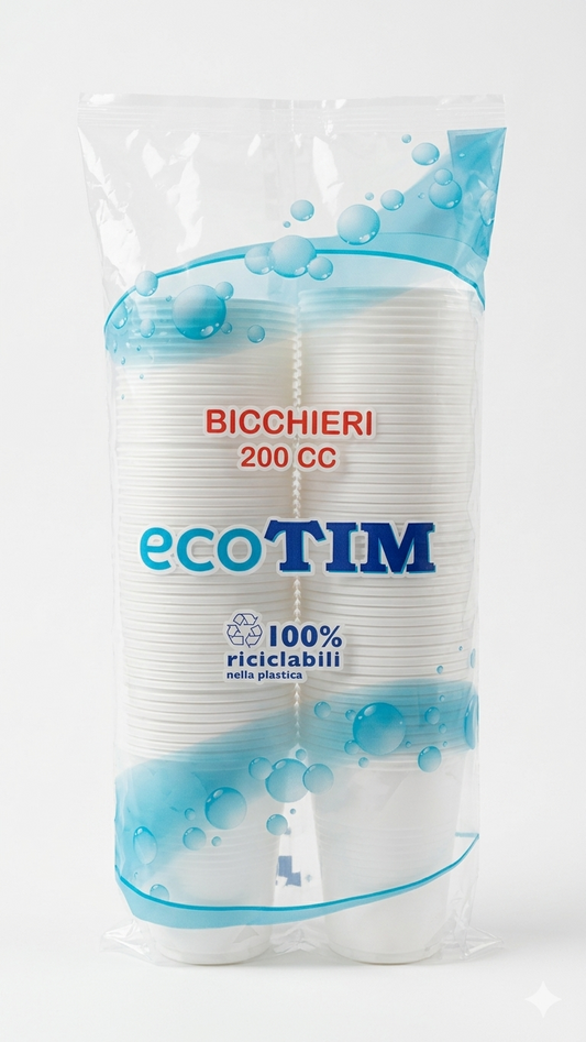 Bicchieri EcoTIM 200 cc 100% Riciclabili | 96 Pezzi | Bicchieri in Plastica per Bevande Calde e Fredde | Idonei Contatto Alimentare