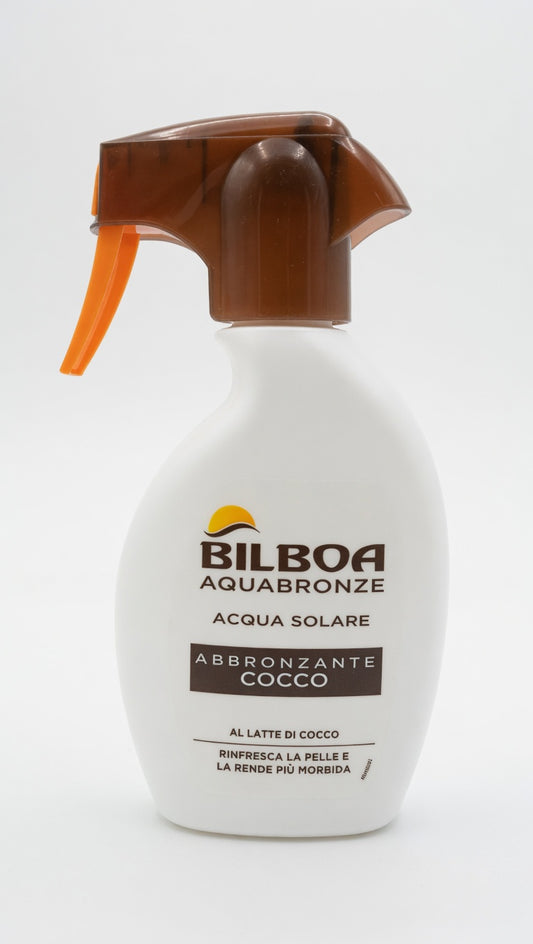 Bilboa Aquabronze Acqua Solare Abbronzante al Cocco 250ml | Effetto Rinfrescante con Cristalli di Mentolo | Pelle Morbida e Profumata | Senza SPF