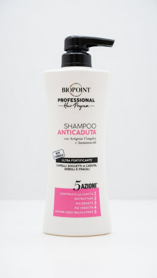 Biopoint Shampoo Anticaduta 400ml con Actigrow Complex e amminoacidi, trattamento rinforzante per capelli deboli e fragili.