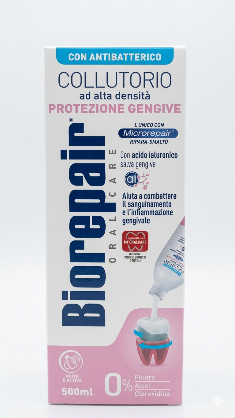 Biorepair Collutorio Protezione Gengive 500ml | Alta Densità con Acido Ialuronico e microRepair® | Rigenerante e Lenitivo | Senza Alcol
