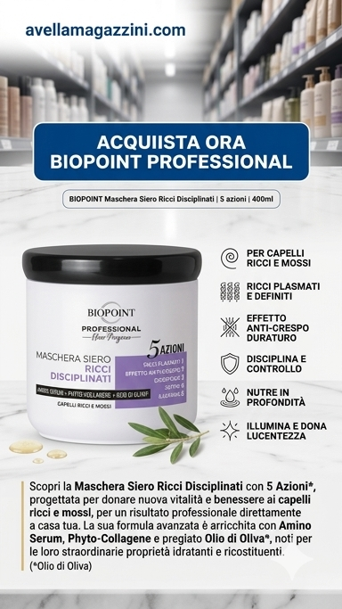 Biopoint Professional Maschera Siero Ricci Disciplinati 5 Azioni 400ml | Anti-Crespo con Phyto-Collagene e Olio di Oliva