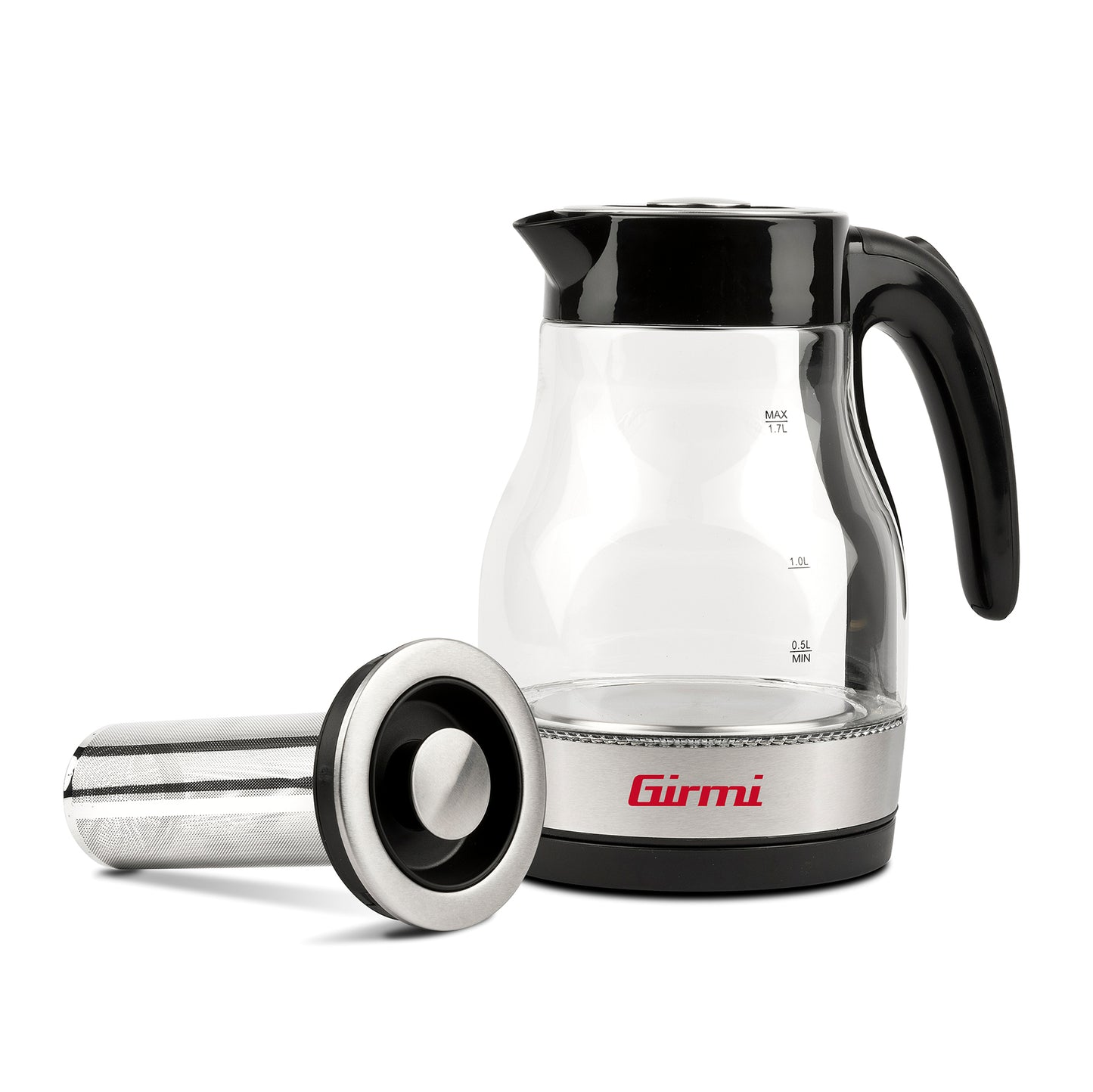 Girmi BL51 Bollitore Elettrico e Tisaniera 2-in-1 | Capacità 1.7 Litri | Caraffa in Vetro Graduata con Luce LED | Filtro Infusore in Acciaio Inox Removibile | Potenza 2200W