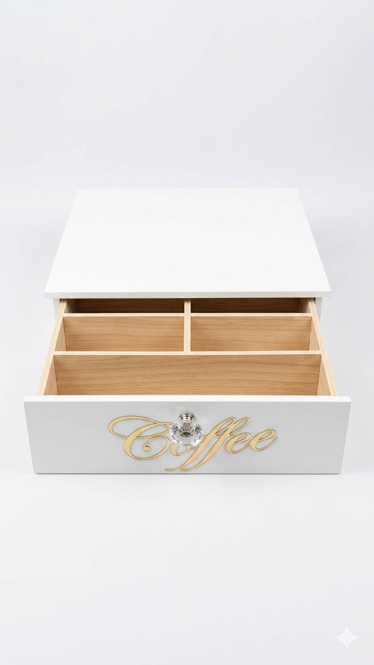 Emporio Cotton Porta Cialde da Caffè 30x30x10 cm | Cassetto Organizzatore a 7 Scomparti | Pomelli Diamantati