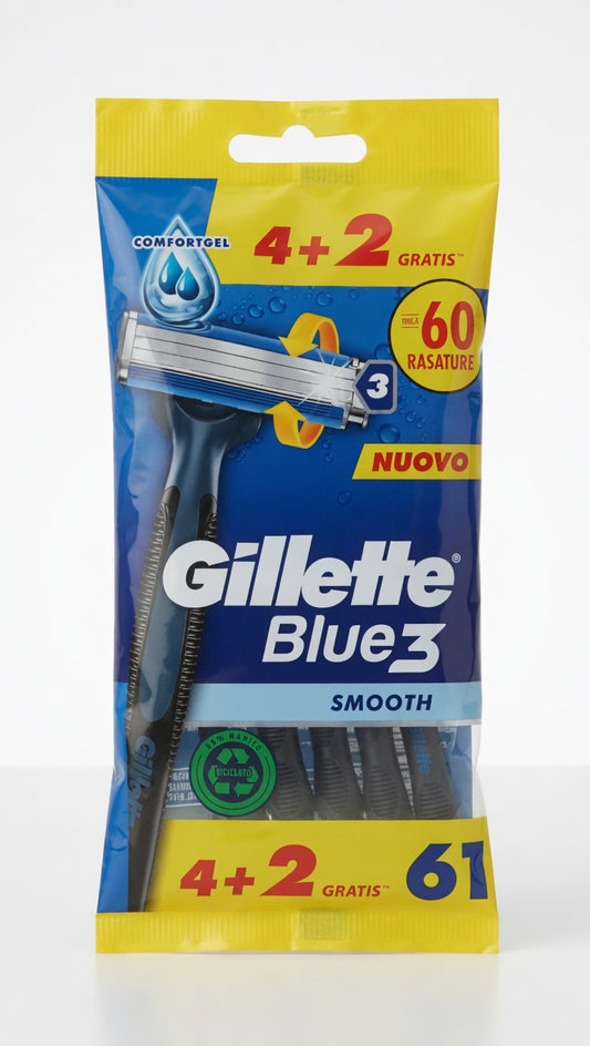 Gillette Blue 3 Smooth "NUOVO" Rasoio Uomo Usa e Getta | Confezione 6 Pezzi | Fino a 60 Rasature Senza Irritazioni