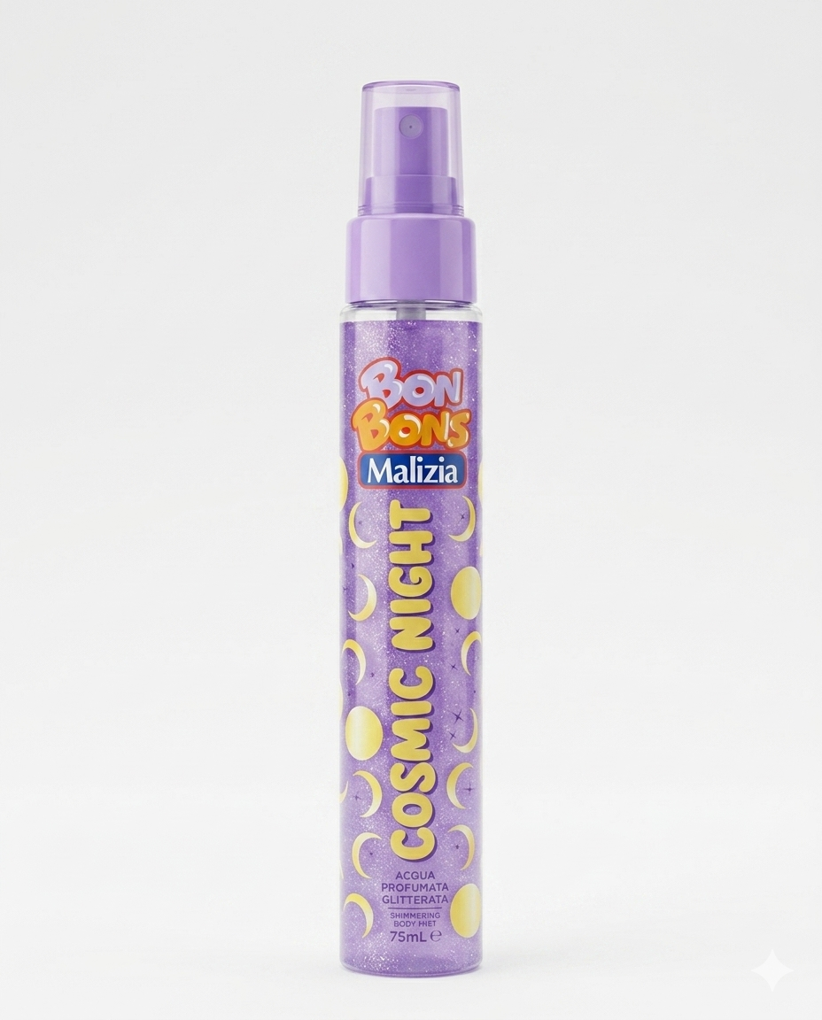 MALIZIA BON BONS Acqua Profumata Corpo Glitterata Lozione Spray – Glow Illuminante Shimmer per Pelle Luminosa