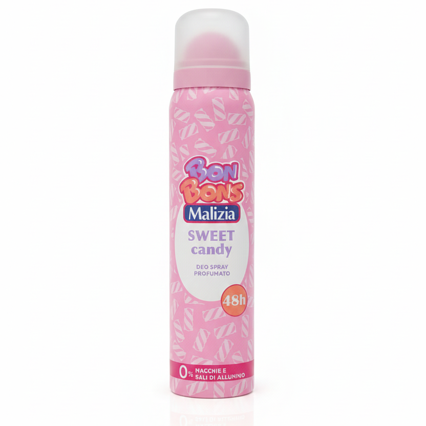 Bon Bons by Malizia Deodorante Spray 100 ml | 48h Efficacia | Senza Sali di Alluminio e Anti-Macchia | Profumi Sweet Candy & Milky Cupcake