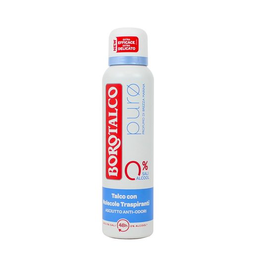 BOROTALCO Puro Spray 150ml | Brezza Marina | Deodorante 48h 0% Sali di Alluminio | Con Talco Vegetale e Molecole Traspiranti