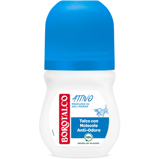 Borotalco Deodorante Attivo Roll-On 50ml – Con Molecola Anti-Odore Attiva – Efficacia 48H – 0% Alcool