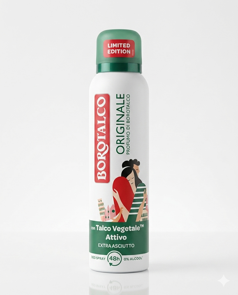 Borotalco Originale Deodorante Spray 150 ml garantisce fino a 48 ore di protezione contro sudore e cattivi odori grazie alla tecnologia Talco a Cristalli Attivi™ e Talco Vegetale™