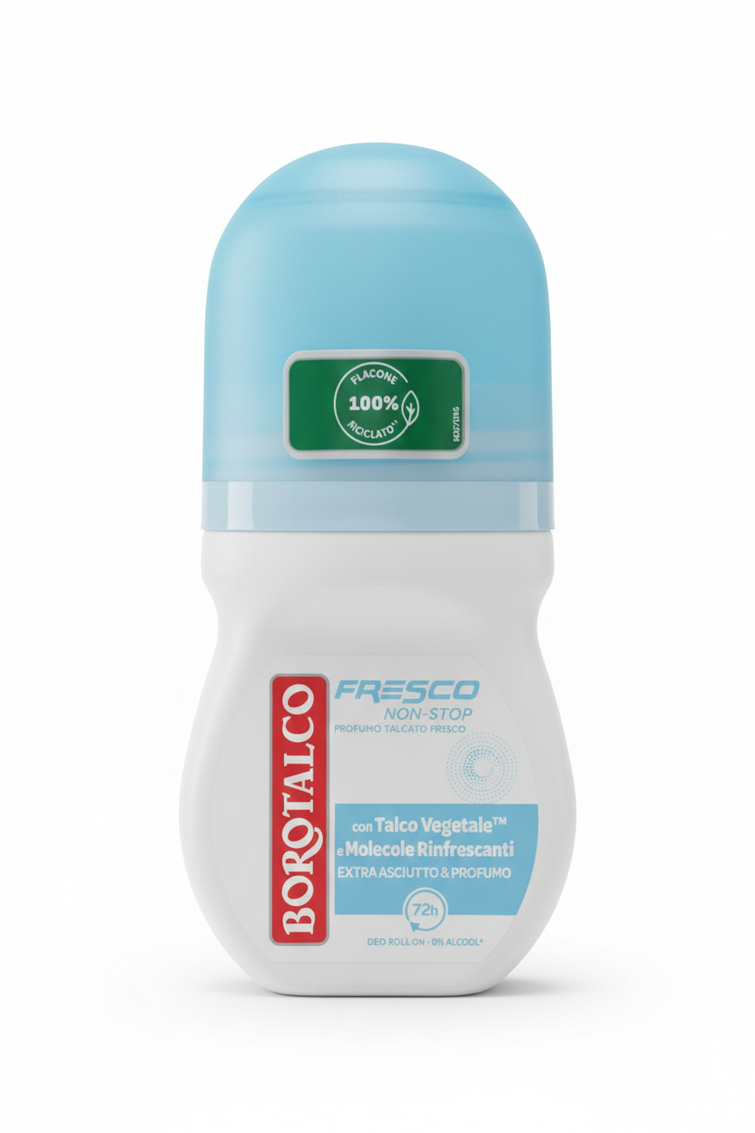 Borotalco Deo Roll-On Fresh 50ml | Tripla Protezione Sudore | Talco a Cristalli Attivi™ | 48h Extra Asciutto 0% Alcool